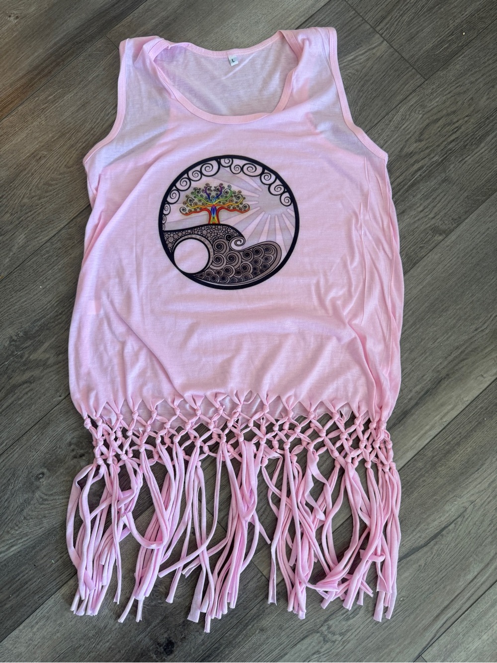 Boho Artistic Tree of Life Fringed Tunic size Large